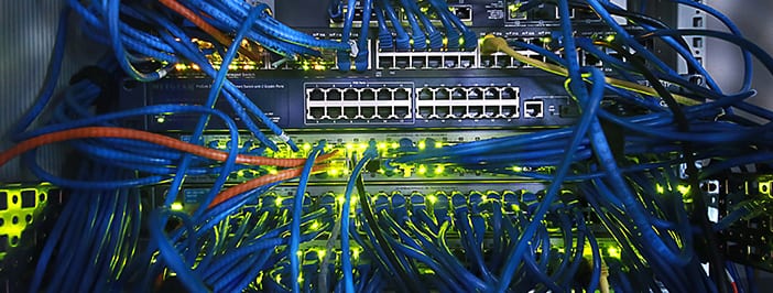 tangle of cables and ports for in-house network