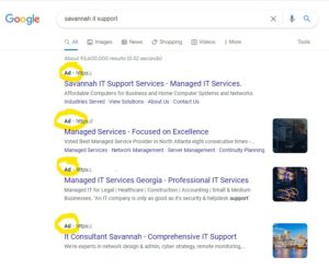 sample Google ad listings
